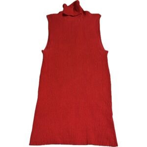 Josephine Chaus Red Turtleneck Cable Knit Sweater Sleeveless Women's Size L
